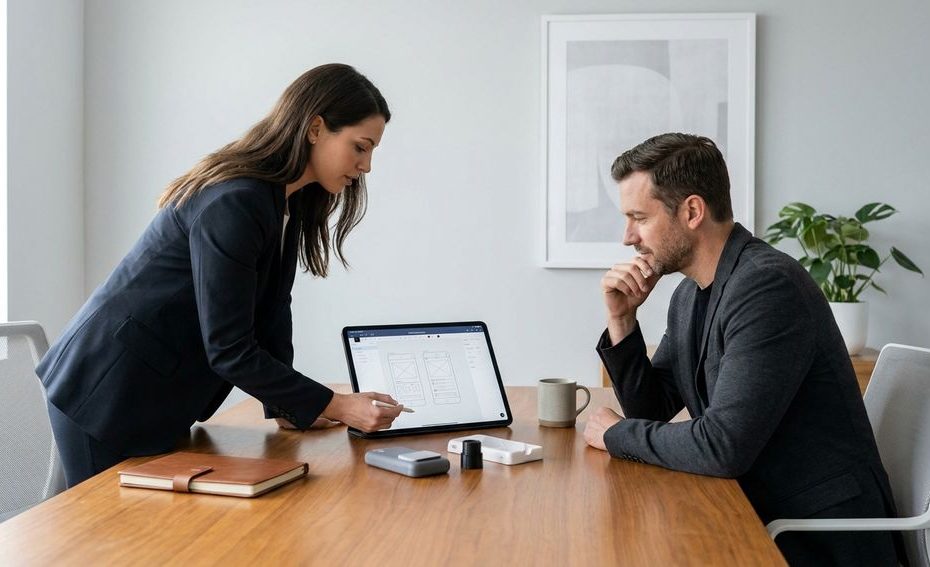 Job candidate presenting a skills portfolio to a hiring manager during an interview